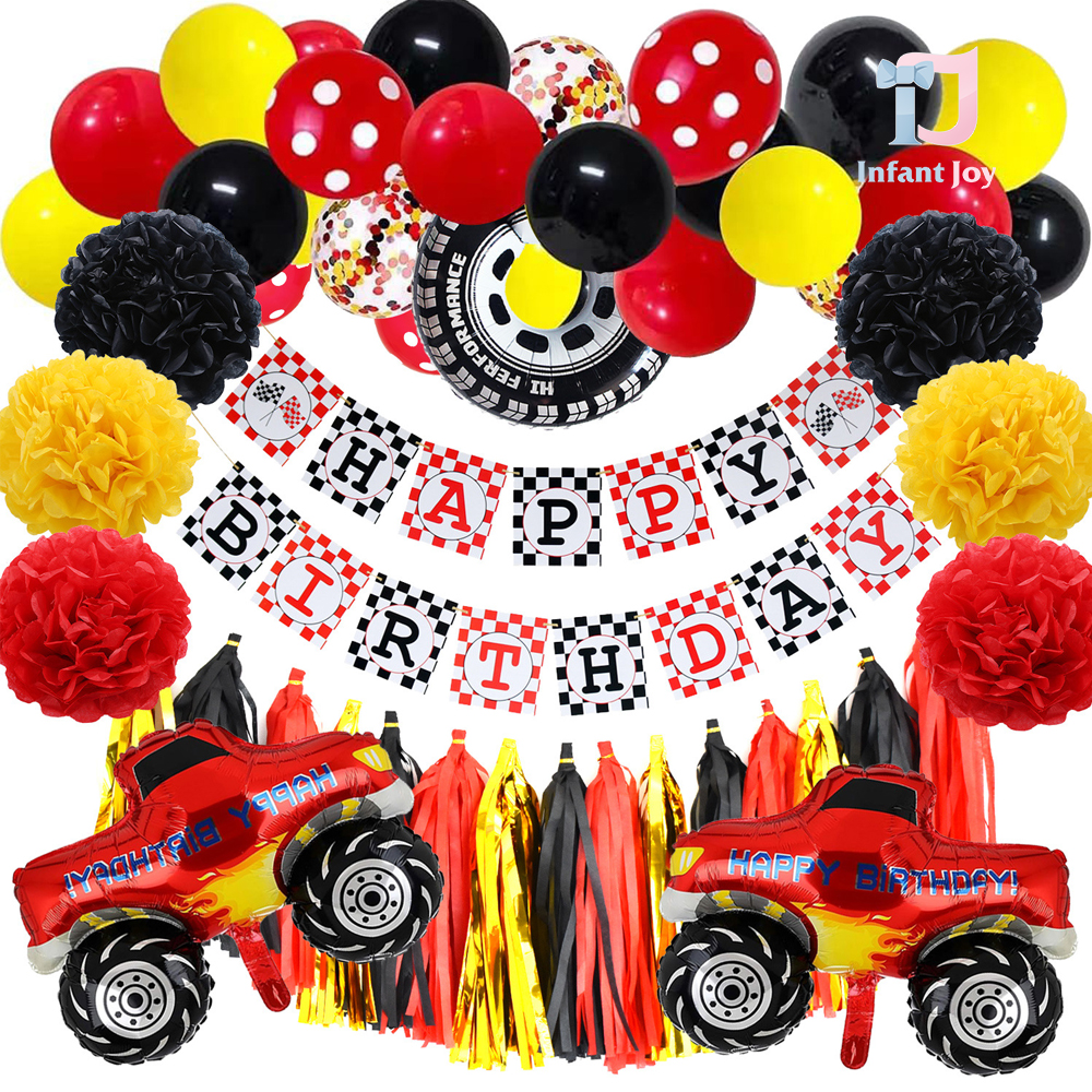 75-częściowy gigantyczny zestaw balonów (foliowych i lateksowych), pomponów i zawieszek Happy Birthday Monstertruck