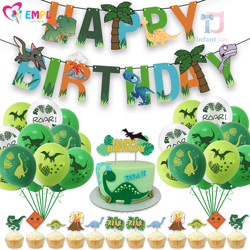 Mega zestaw 46 szt. balonów + akcesoria papierowe Happy Birthday Dinozaur