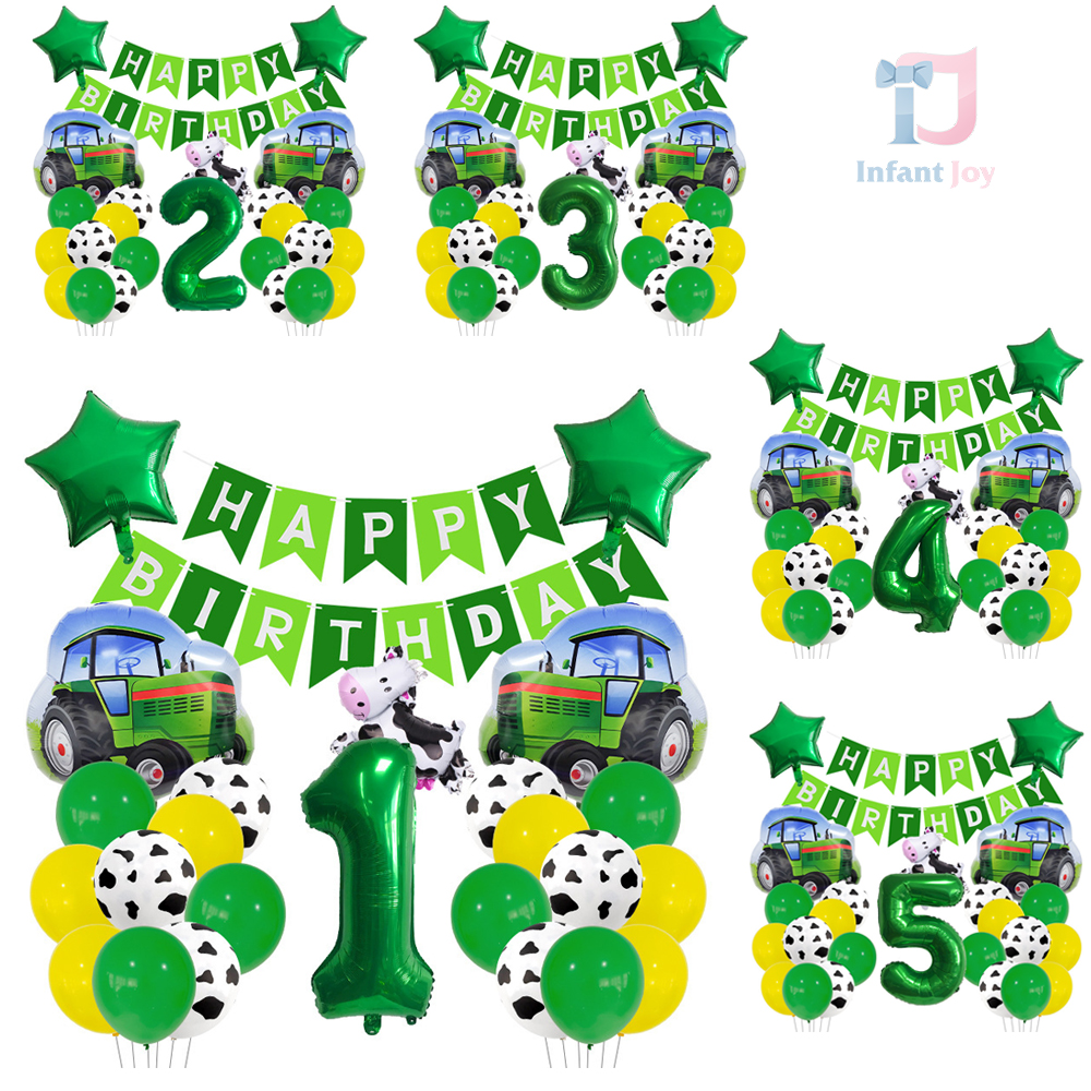 Zestaw 24 balonów (foliowych i lateksowych) + dekoracja wisząca „Happy Birthday Tractor”