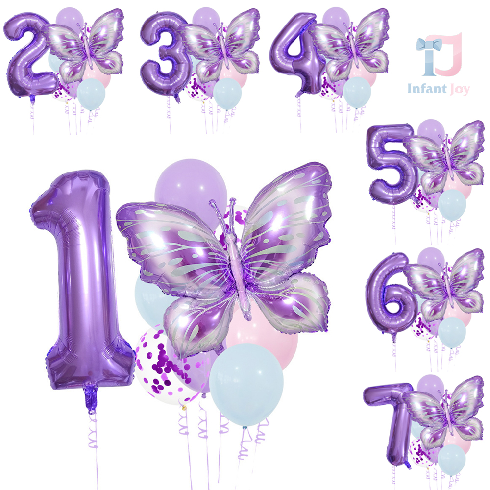 Zestaw 10 balonów foliowych i lateksowych Butterfly Violet