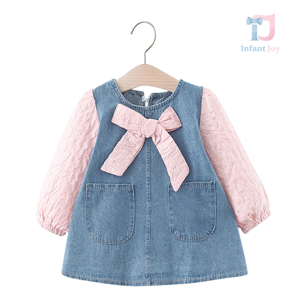 Tunika jeansowa z różowym krepem i kokardką Denim Bonbon