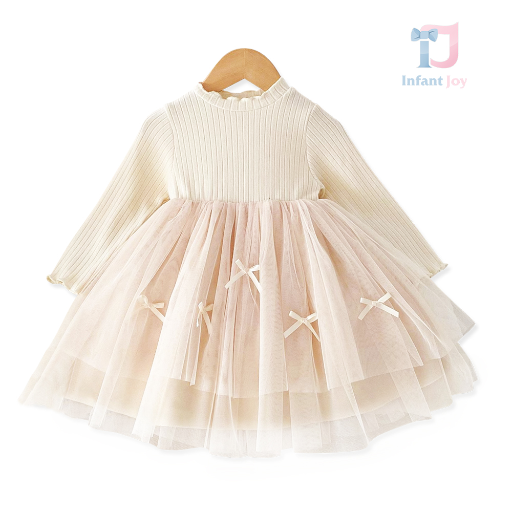 Nowoczesna sukienka z prążkowanym gorsetem i obszerną spódnicą tutu z kokardkami Sugar Ribbon Ecru