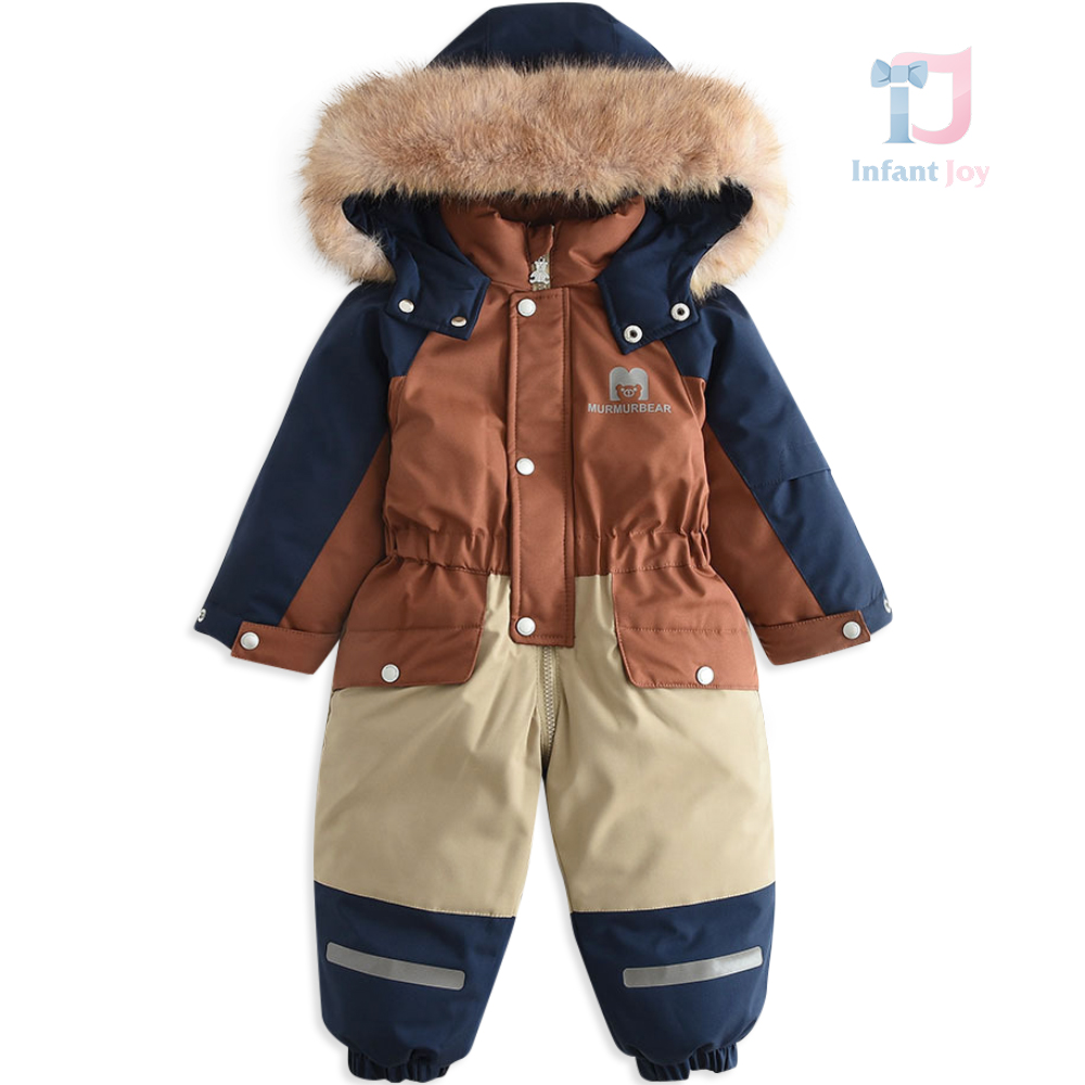 Nieprzemakalny kombinezon zimowy/narciarski z kapturem i bujnym sztucznym futerkiem Arctic Explorer Brown