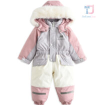 Wodoodporny kombinezon Eskimo/narciarski z kapturem i bogatym futrem Arctic Explorer Pink