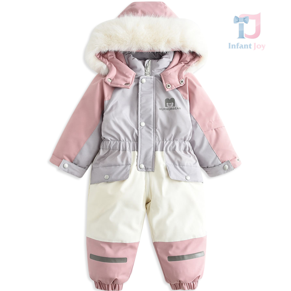 Wodoodporny kombinezon Eskimo/narciarski z kapturem i bogatym futrem Arctic Explorer Pink