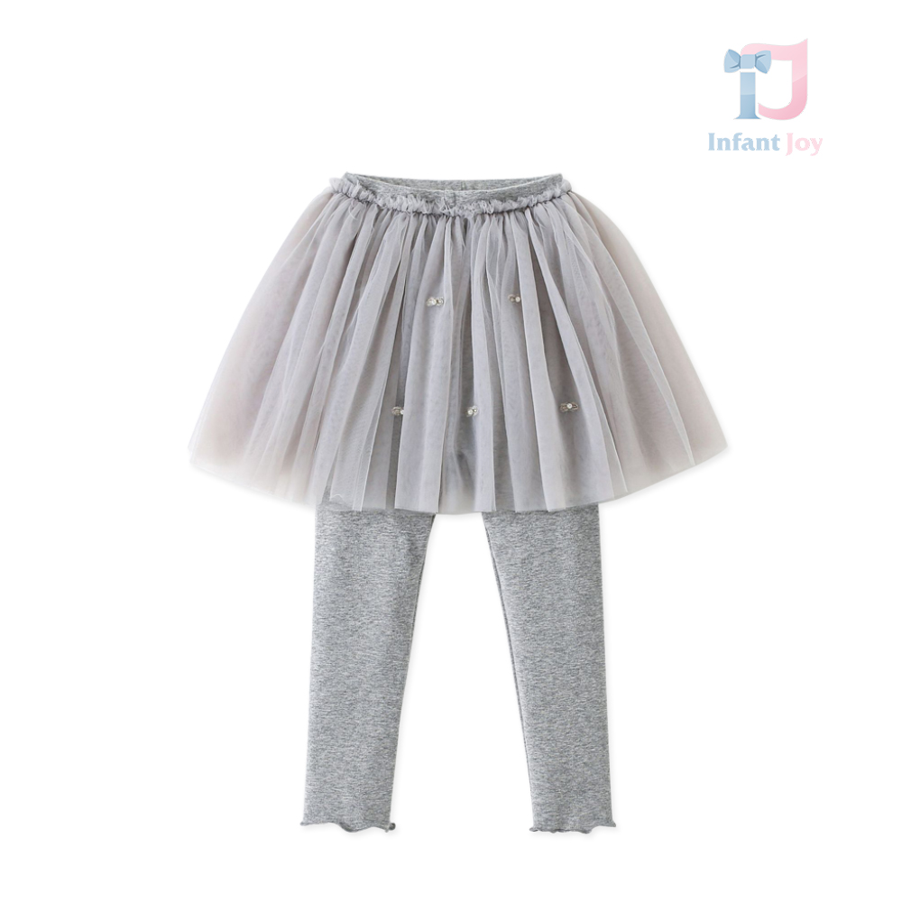 Legginsy ze ściągaczem, spódniczką tutu, koronkowymi falbanami i delikatnymi haftami z inkrustowanymi kamieniami Ballet Glow Grey
