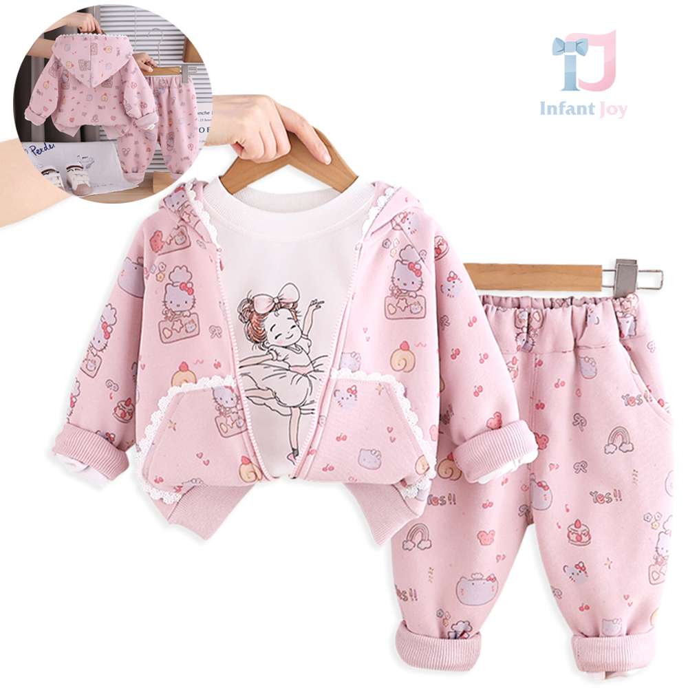 3-częściowy komplet sportowy składający się z bluzy z kapturem i falbankami, bluzki i spodni Cherry Ballerina Pink