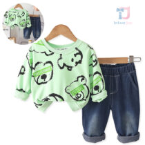 Komplet 2-częściowy: bluza z nadrukiem i spodnie jeansowe Leonardo Green