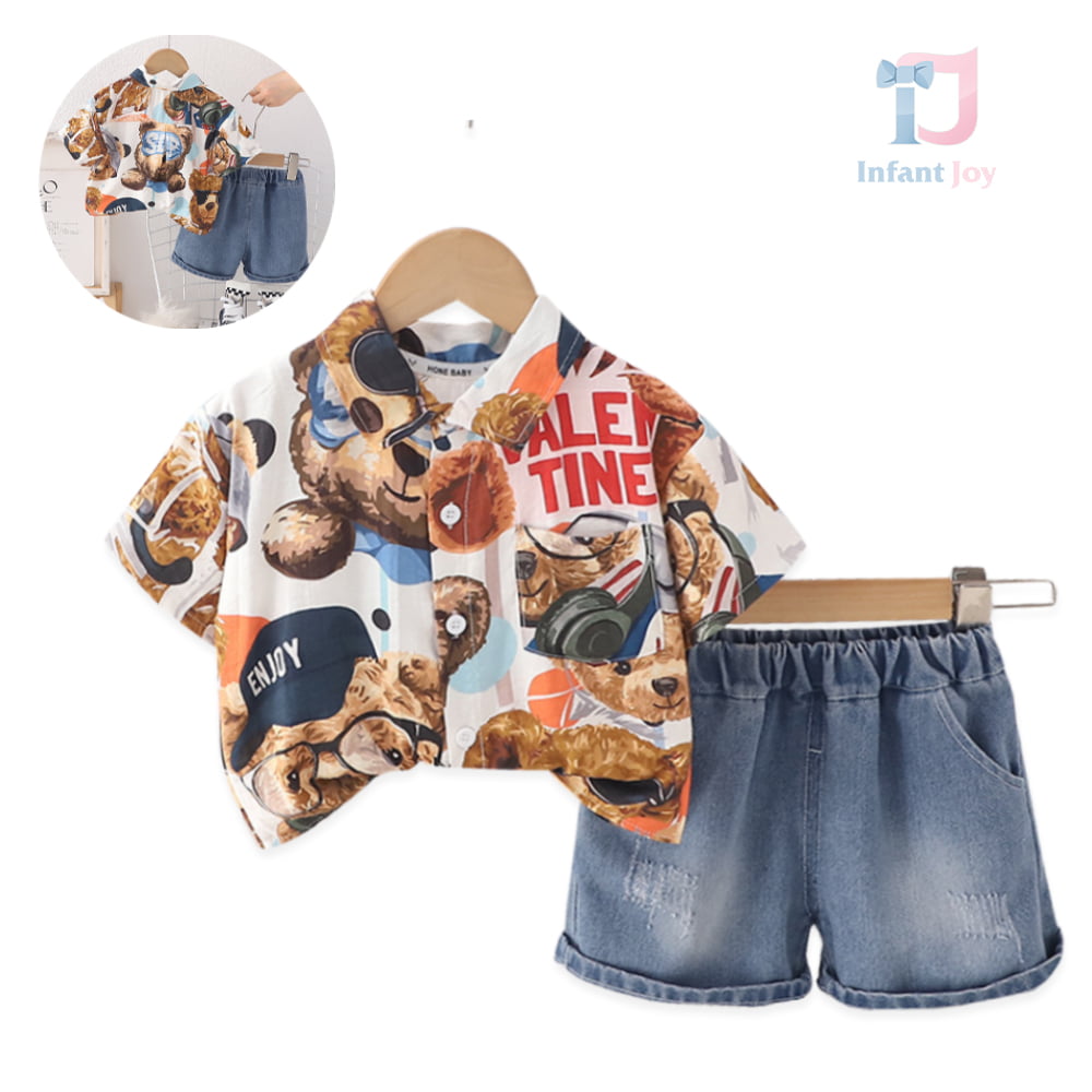 2-częściowy komplet sportowo-elegancki składający się z koszuli i szortów jeansowych Bear Friends