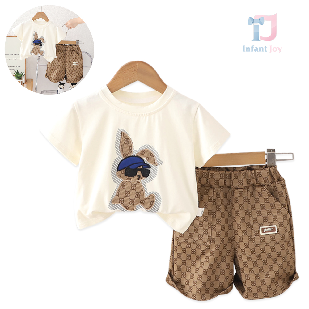 Koszulka dwuczęściowa z nowoczesnymi aplikacjami i melanżowymi krótkimi spodniami Bunny Swag Vanilla