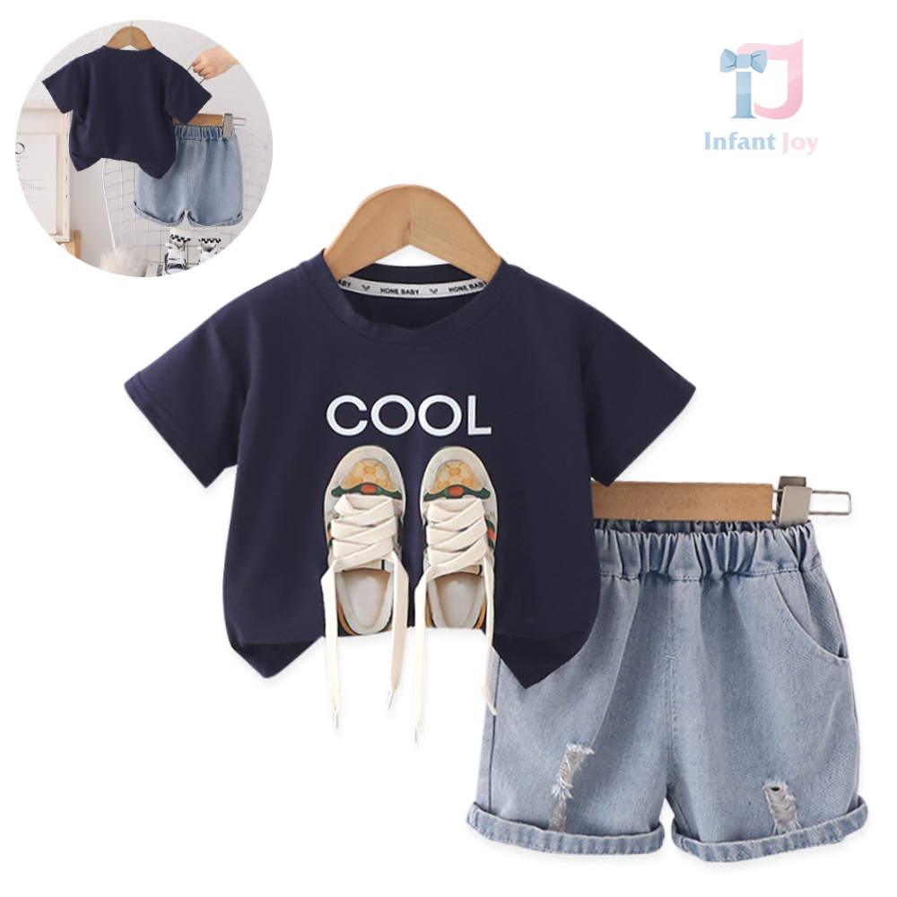 Komplet 2-częściowy składający się z koszulki i spodenek jeansowych z dekoracją 3D Cool Boy Blue