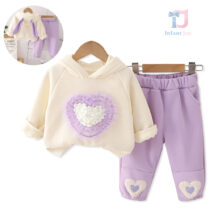 Dwuczęściowy komplet premium z pikowaną podszewką, bluzą i aplikacjami 3D Cuddly Heart Purple