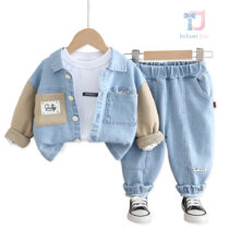 3-częściowy komplet jeansowy z kurtką, spodniami i bawełnianą koszulką Divided Denim