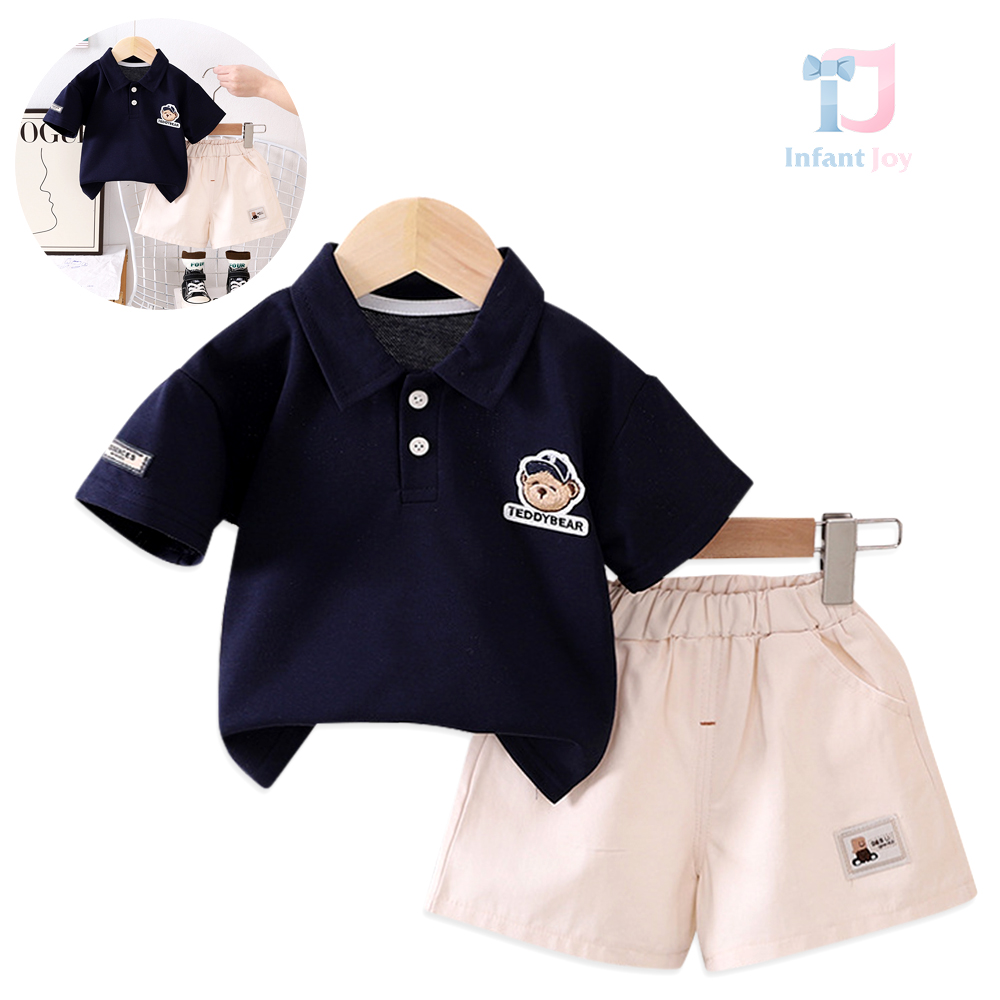 2-częściowy komplet sportowo-elegancki: bluzka z klasycznym kołnierzykiem i spodenki Forest Buddy Navy