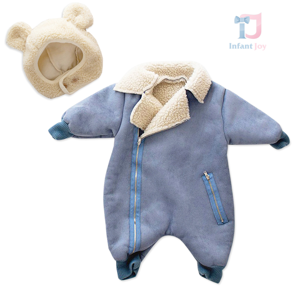Premium warm faux suede jumpsuit with asymmetrical fastening Snow Puff Blue
