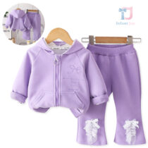 2-częściowy komplet sportowy składający się z bluzy z kapturem i spodni z przyciągającymi wzrok kokardkami Lilac Ribbons