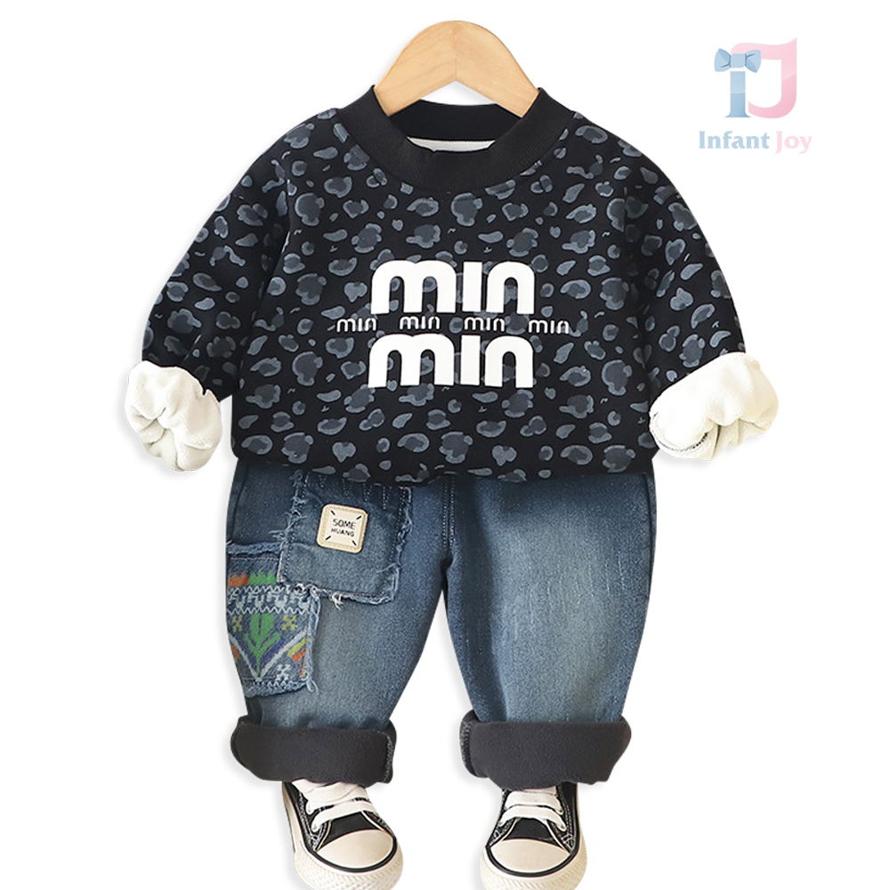 Komplet 2-częściowy: bluza z ociepleniem i spodnie jeansowe Mini Panther