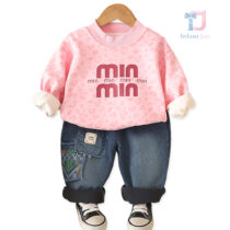 Komplet 2-częściowy: bluza/bluza z nadrukiem w panterkę i spodnie jeansowe Mini Panther Pink