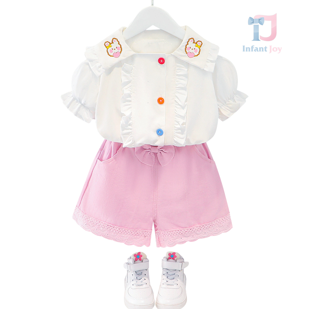 Komplet 2-częściowy z pięknymi falbankami, koronką i haftem Pretty Bunny