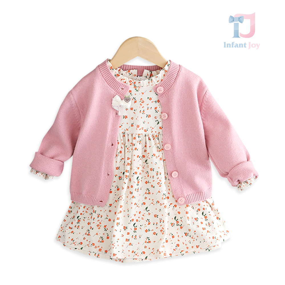 Dwuczęściowy komplet z sukienką z długimi rękawami i dzianinową kamizelką Spring Hug