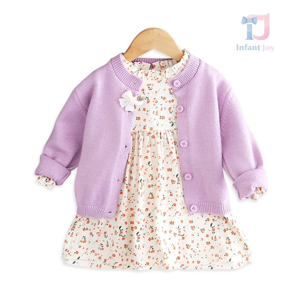 Komplet 2-częściowy: sukienka z długim rękawem i dzianinowy kardigan Spring Hug Lilac