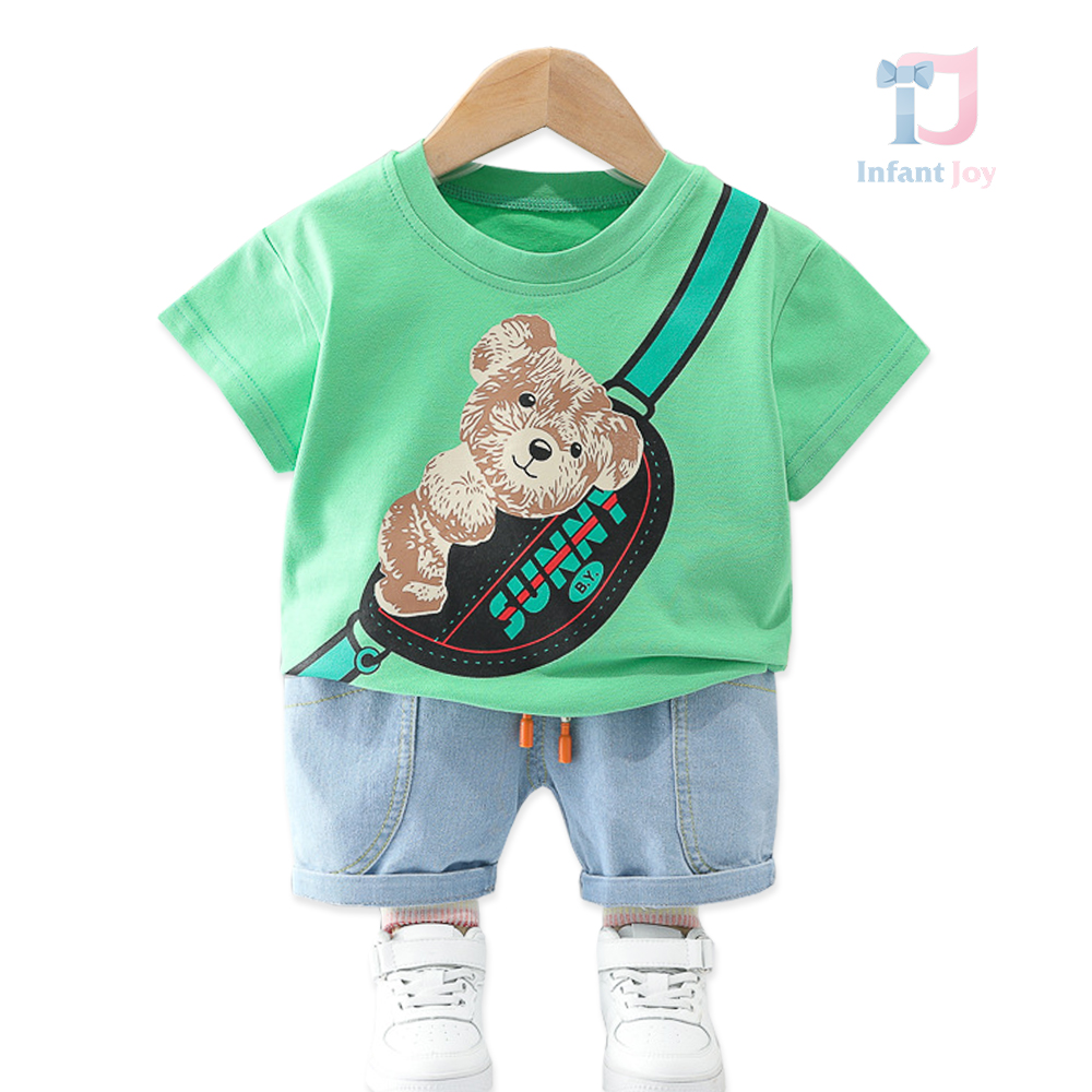 Komplet 2-częściowy z krótkimi spodenkami jeansowymi i nadrukiem Street Hug Green
