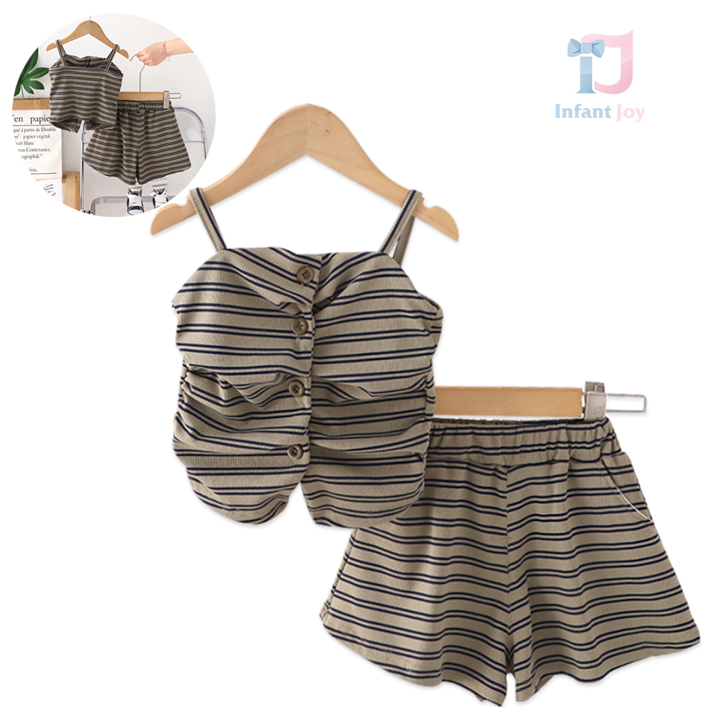 Dwuczęściowy komplet składający się z topu z marszczeniami i spódnicy/szortów Stripe Chic Olive