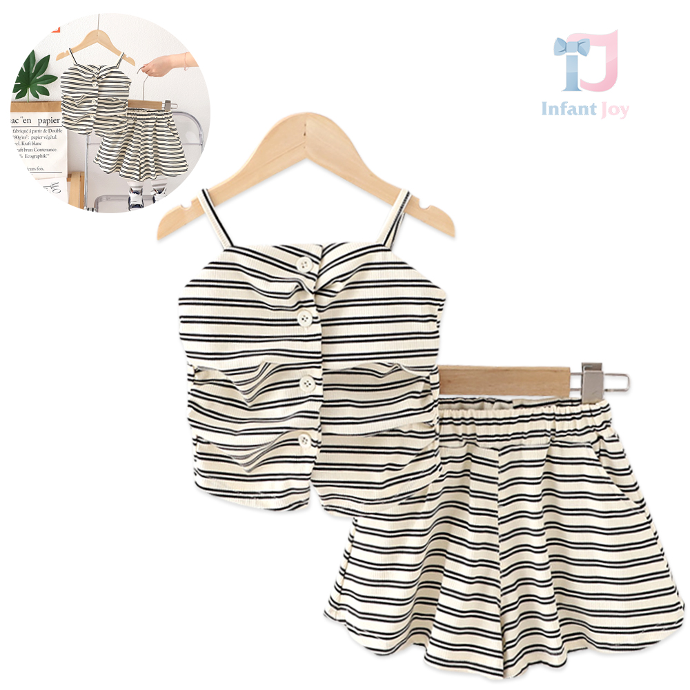 Dwuczęściowy komplet składający się z topu z marszczeniami i spódnicy/szortów Stripe Chic Vanilla