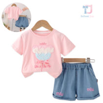 2-częściowy komplet z haftem i przyciągającymi wzrok elementami 3D Summer Bear Delight Pink