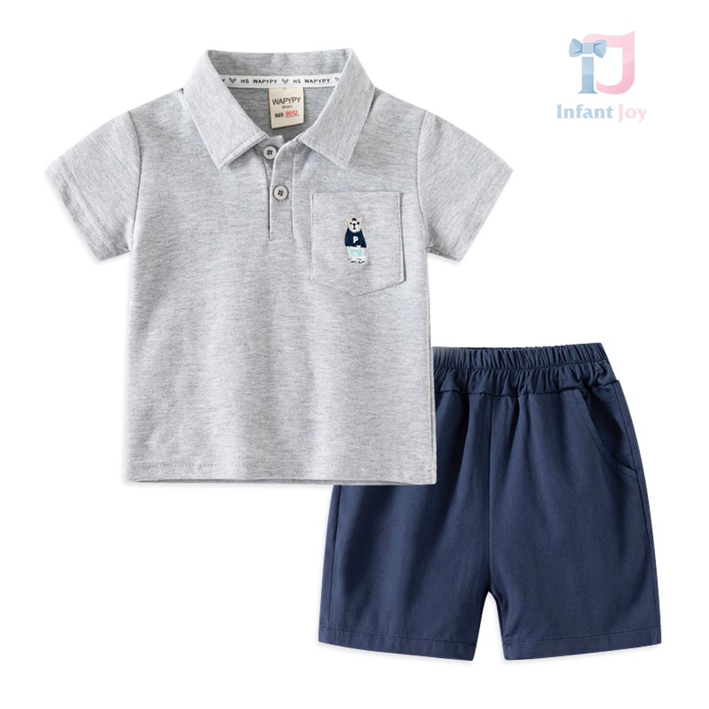 Sportowo-elegancki komplet 2-częściowy: bluzka z klasycznym kołnierzykiem i spodenki Teddy Polo Grey