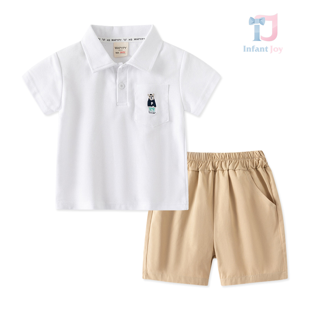 Dwuczęściowy komplet sportowo-elegancki z bluzką i klasycznym kołnierzykiem oraz spodenkami Teddy Polo White