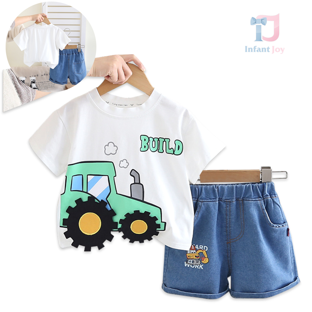 Koszulka 2-częściowa z elementami 3D i szortami jeansowymi Tractor Denim Build
