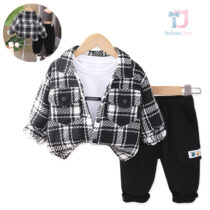 3-częściowy komplet sportowo-elegancki z koszulą w kratę Urban Plaid