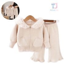 3-częściowy komplet premium składający się z bluzy z kapturem, kołnierza ze sztucznego futra i spodni charleston Winter Echo Beige