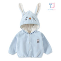 Bluza polarowa z kapturem, uszami 3D i haftem Sugar Bunny Blue