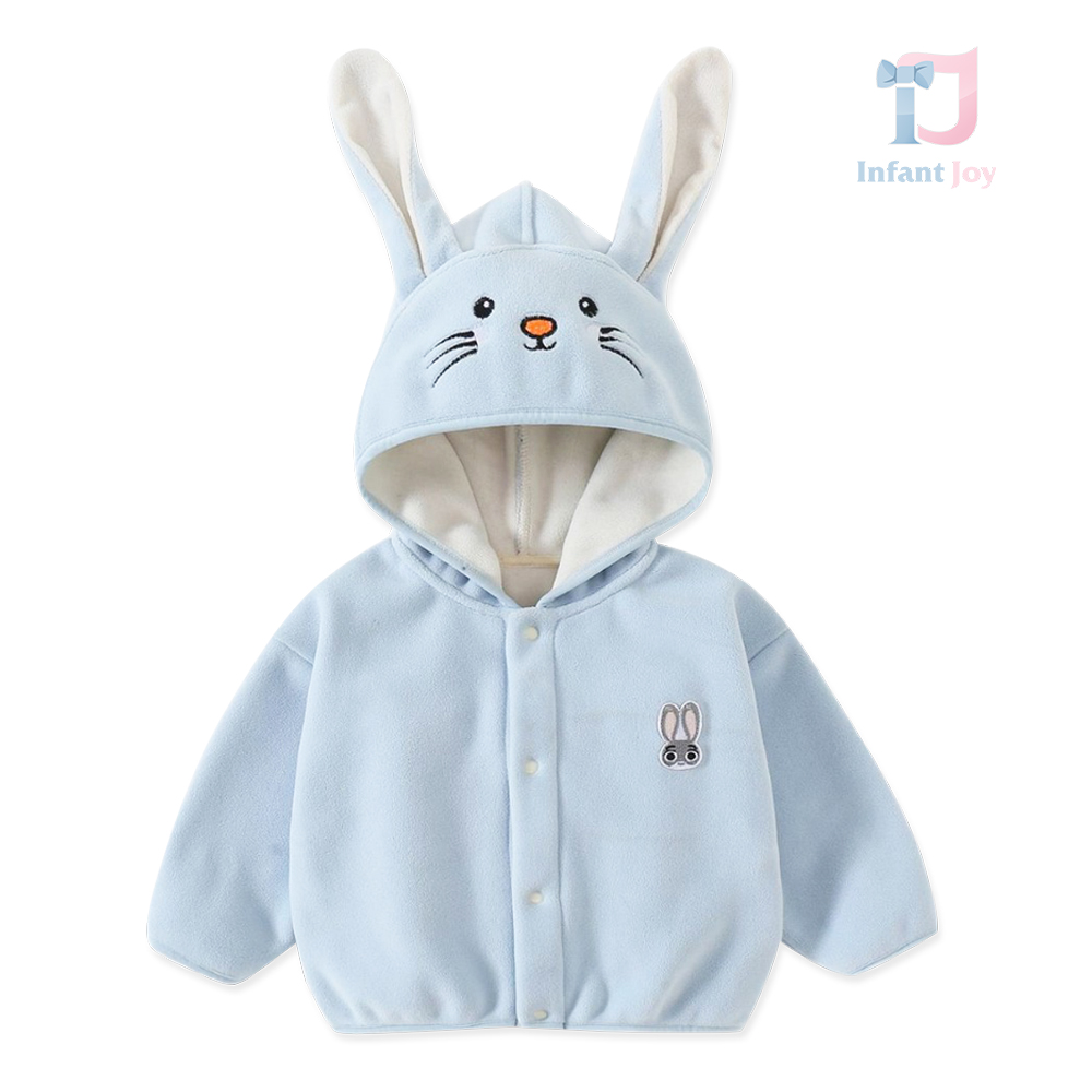 Bluza polarowa z kapturem, uszami 3D i haftem Sugar Bunny Blue