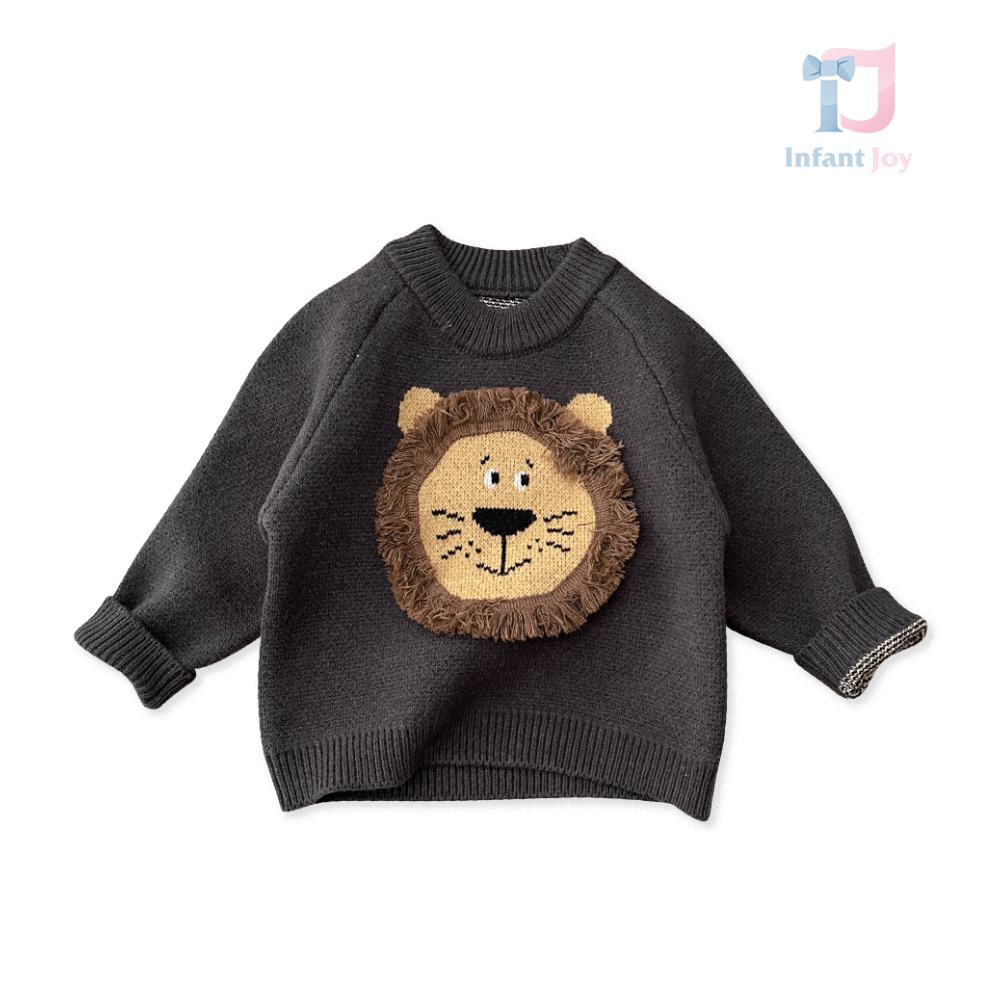 Sweter dzianinowy premium z tkaną aplikacją i elementami 3D Lion Graphite