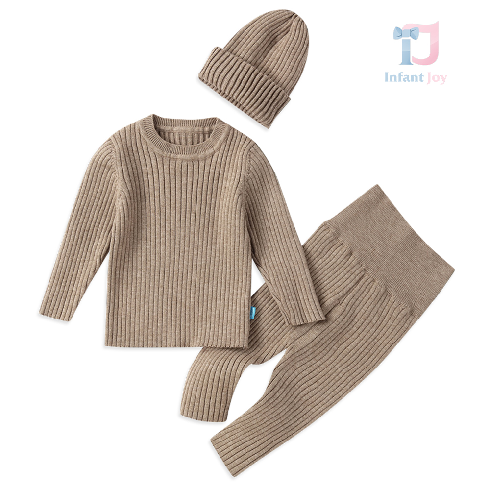 3-częściowy komplet z dzianiny ściągaczowej z czapką Rustic Knit Mocha