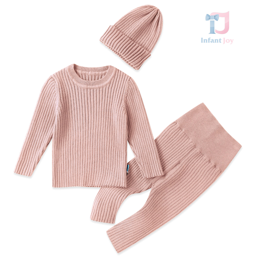 3-częściowy komplet z dzianiny ściągaczowej z czapką Rustic Knit Pink