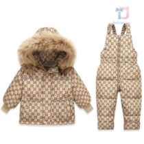 2-częściowy nieprzemakalny komplet narciarski premium z kombinezonem na szelkach i kurtką z kapturem z naturalnym futrem Snow Titan Beige