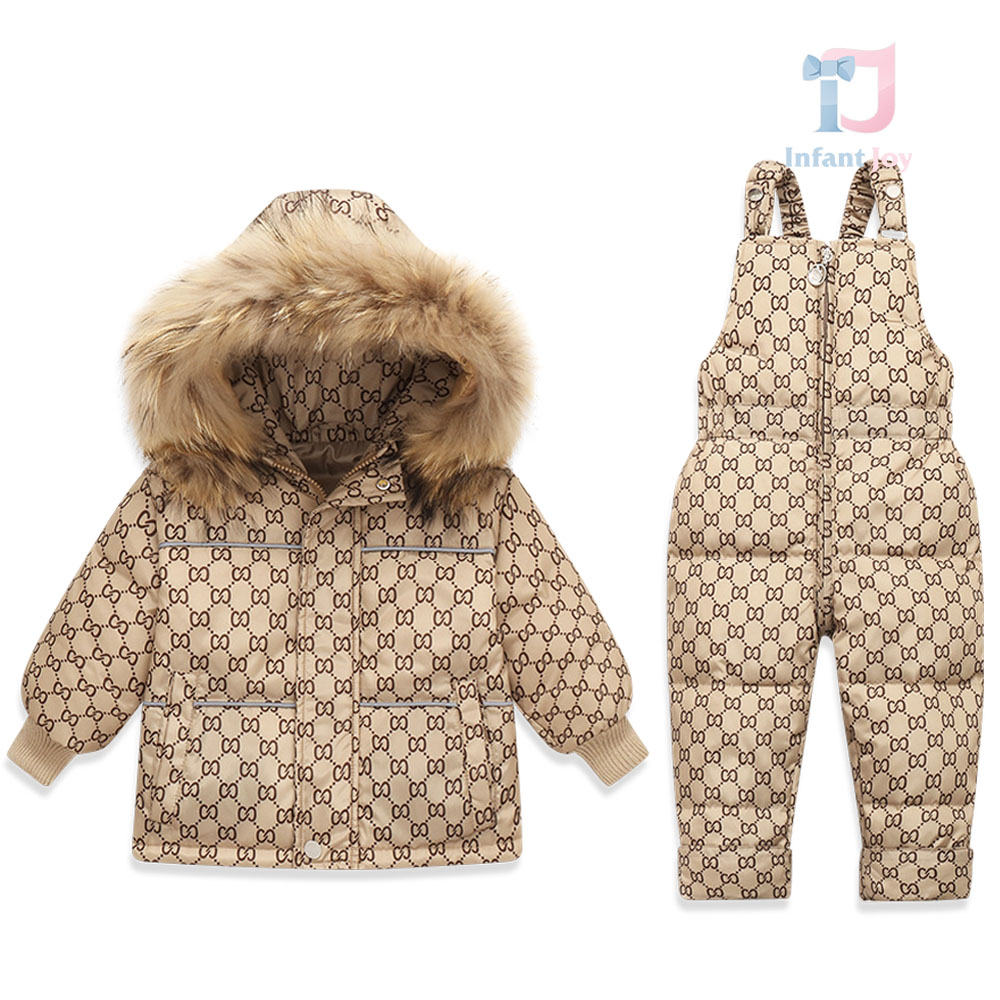 2-częściowy nieprzemakalny komplet narciarski premium z kombinezonem na szelkach i kurtką z kapturem z naturalnym futrem Snow Titan Beige