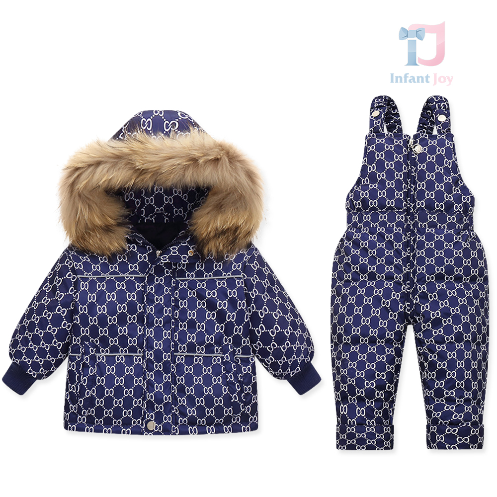 2-częściowy nieprzemakalny komplet narciarski premium z kombinezonem na szelkach i kurtką z kapturem z naturalnym futrem Snow Titan DarkBlue