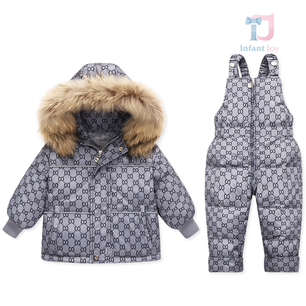 Dwuczęściowy, wodoodporny komplet narciarski premium składający się z kombinezonu i kurtki z kapturem z naturalnym futerkiem Snow Titan Grey