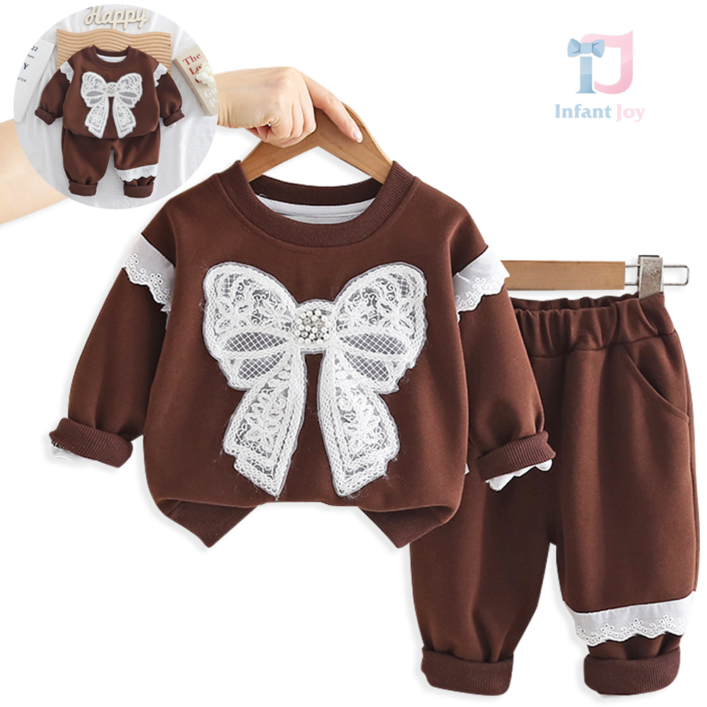 Sportowy komplet 2-częściowy składający się z bluzy/bluzy z dużą aplikacją, koronką i spodni Sporty Ribbon