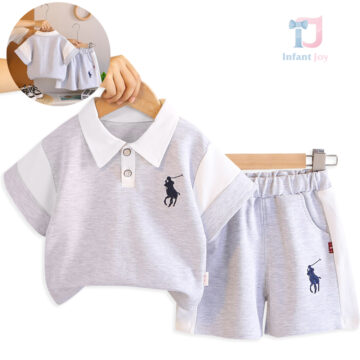 bebesghki-detski-komplek-Letnia koszulka polo w kolorze szarym