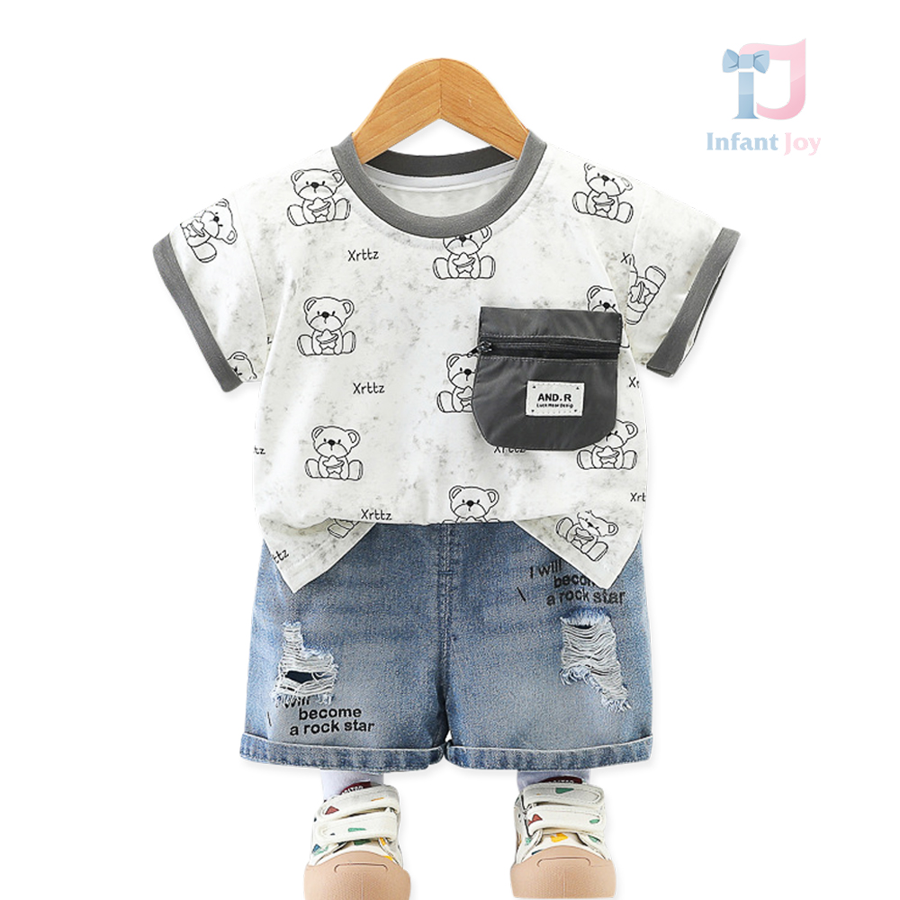 Komplet 2-częściowy: koszulka z kieszenią i spodnie jeansowe Rockstar Bear White