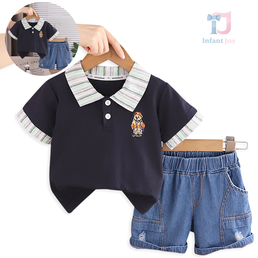 Koszulka dwuczęściowa z klasycznym kołnierzykiem i spodniami jeansowymi Little Cadet
