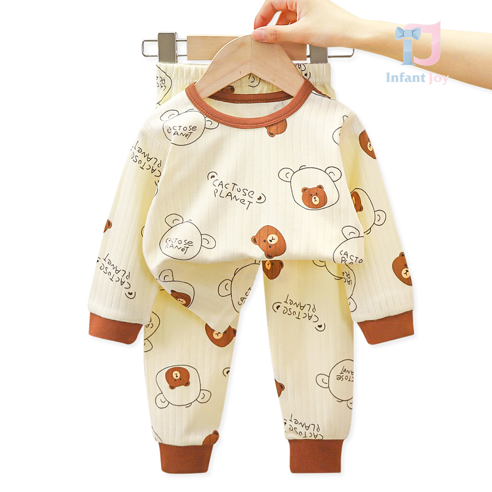 2-częściowy komplet piżamowy z bawełny prążkowanej z nadrukiem misia Bear Planet