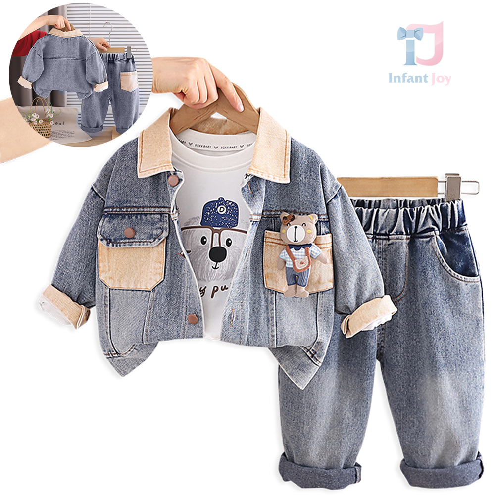 Kurtka jeansowa 3-częściowa z klasycznym kołnierzem, bluzką z nadrukiem i spodniami Denim Buddy