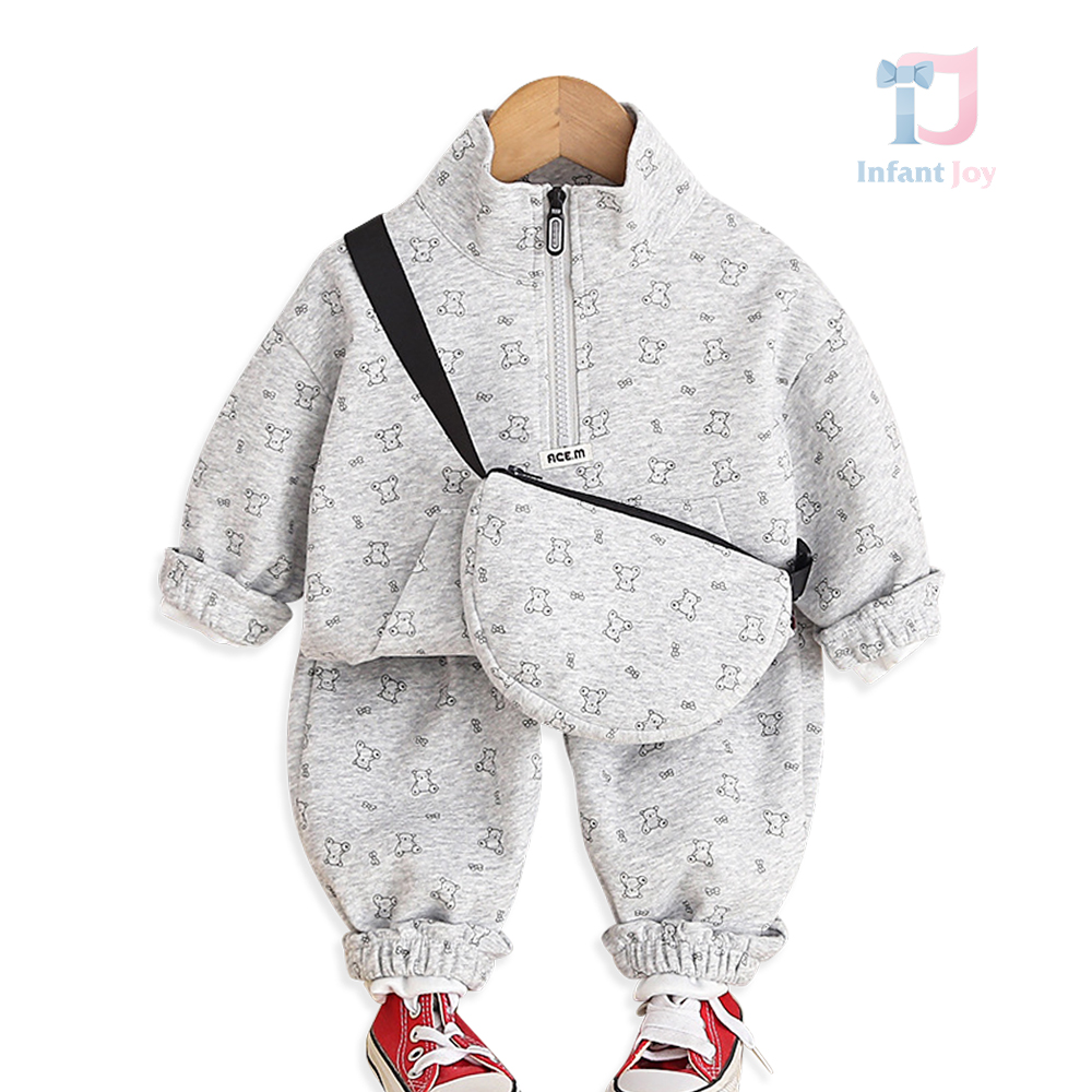 3-częściowy komplet sportowy składający się z bluzy/bluzy z wysokim kołnierzem, spodni i torby na ramię Ace Bear Grey